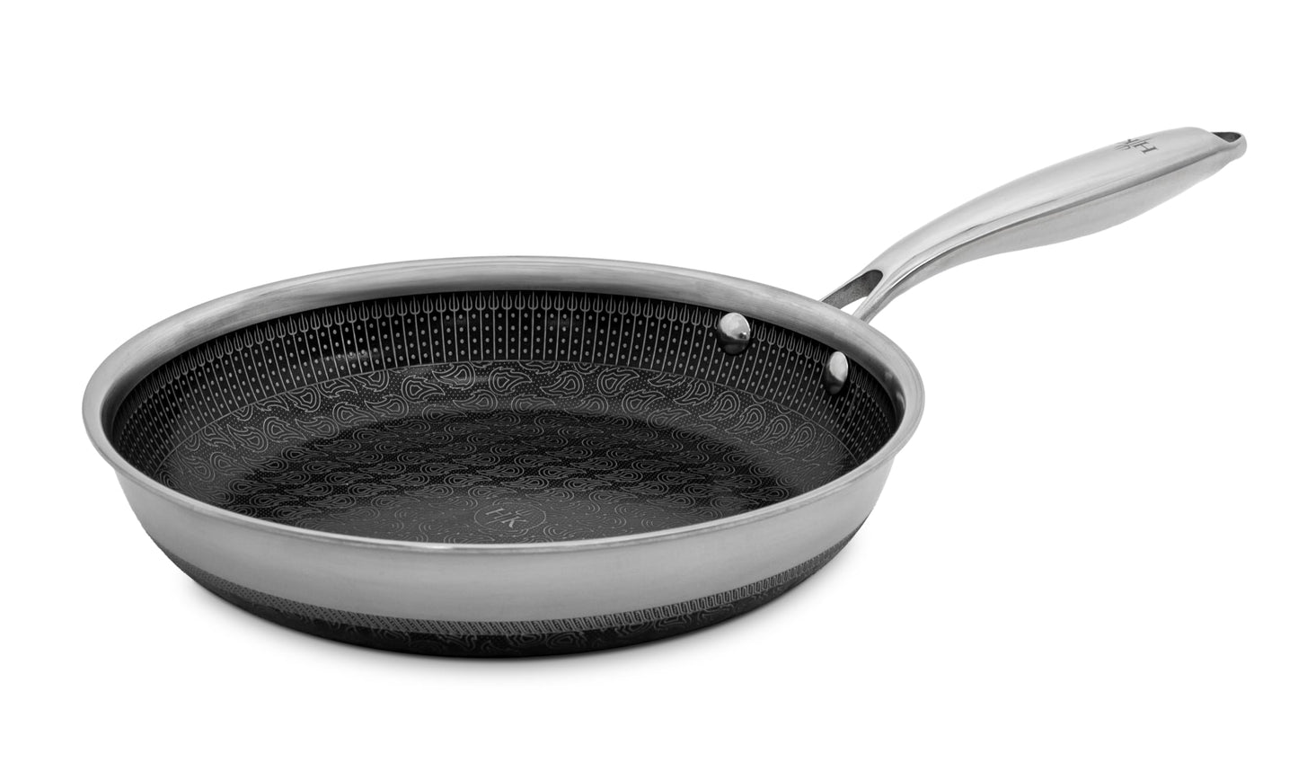 Hell's Kitchen Hybrid 11-Inch Frying Pan, Tri-Clad Stainless Steel & PFAS-Free Ceramic Nonstick, no PFOA, PTFE, Teflon, Non-Toxic Cookware, Metal Utensil Safe, All Cooktops, Oven Safe