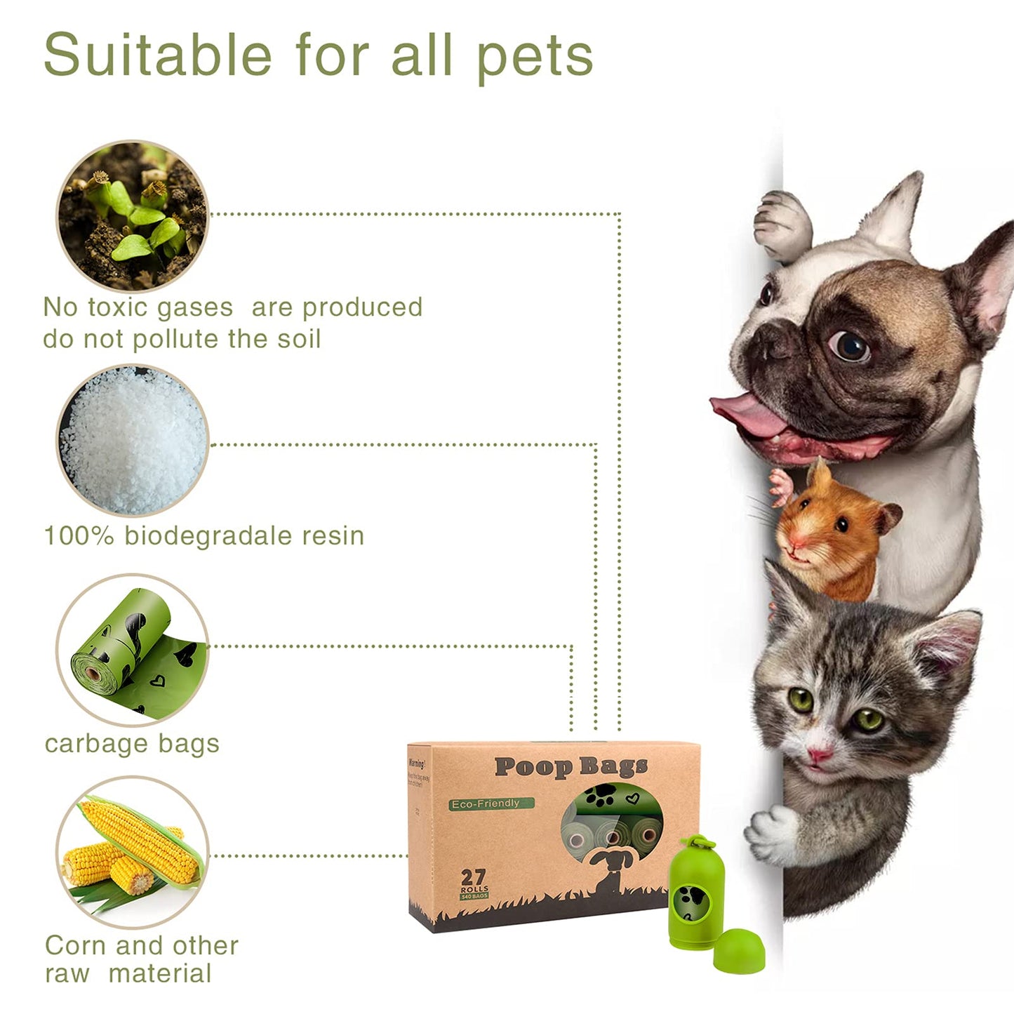 Yingdelai Dog Poop Bag, 540 Counts Biodegradable Dog Waste Bags with 1 Dispenser, Eco-Friendly Leak-Proof Pet Poop Bags for Doggy | Scented
