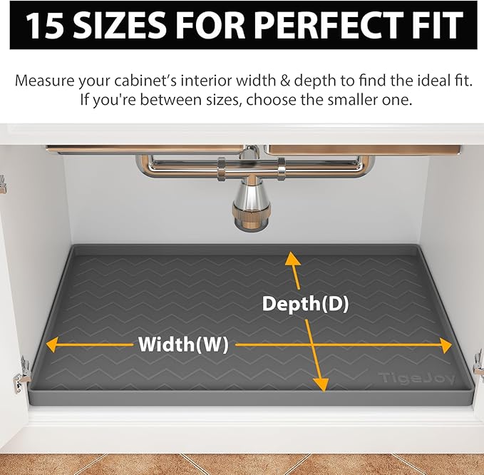 TigeJoy 25" x 19" Under Sink Mats for Kitchen Waterproof, Leak-Proof Silicone Mat Sink Protector and Cabinet Liner, Kitchen Essentials Organizer and Storage, Boot or Shoe Tray, Pet Feeding Mat