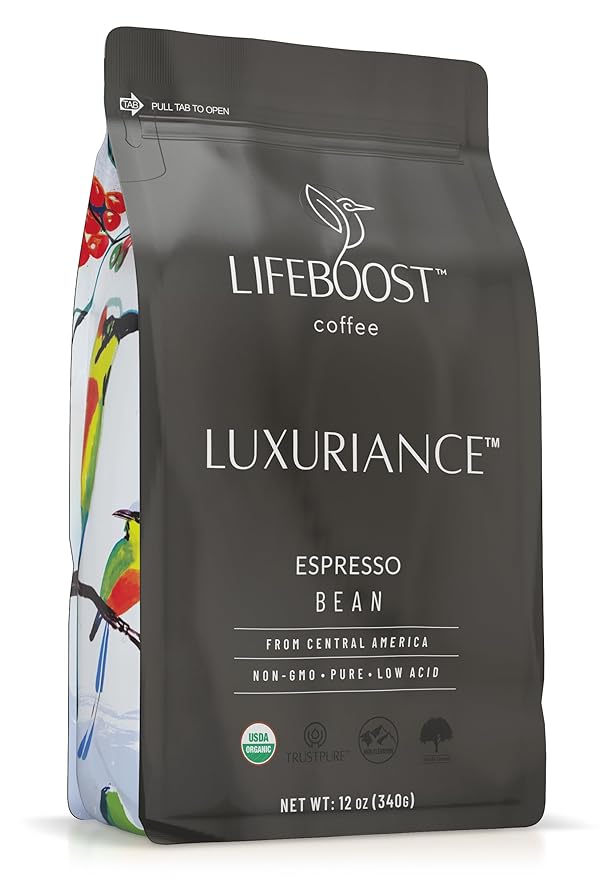 Lifeboost Organic Espresso Whole Bean Coffee - Low Acid Espresso Coffee, Non-GMO, USDA Organic, Single Origin, Third-Party Tested for Mycotoxins & Pesticides - 12 oz, Pack of 3