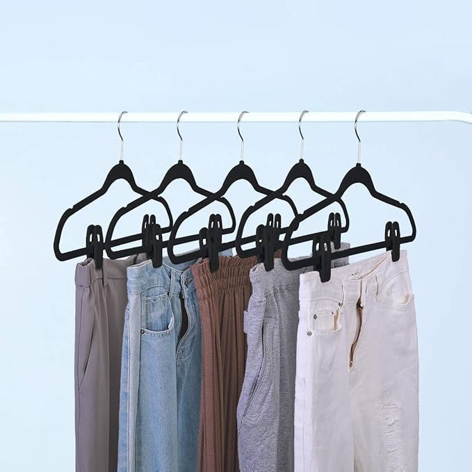 Trgowaul Velvet Hangers Clips, Pants Hangers Velvet Clips, Strong Finger Clips Perfect for Thin Velvet Hangers (60pc, Black)