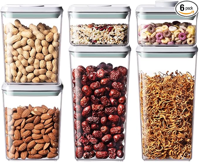 EQI Airtight Food Storage Containers,1.3Qt 3Pcs Pop Food Containers with Lids, Stackable One Button Opening Kitchen Pantry Organizers and Storage, BPA-Free Food Containers Set for Snacks Candy Spices