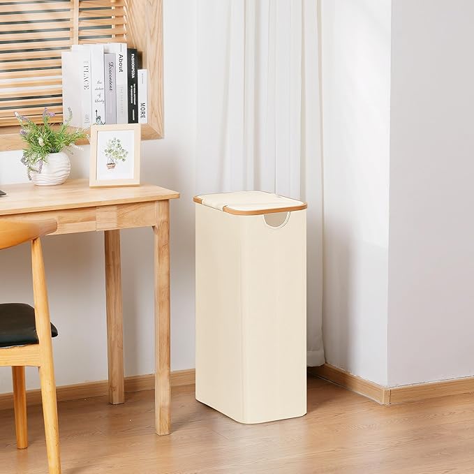 Slim Laundry Basket with Lid, Narrow Dirty Clothes Hampers for Laundry with Handle, Skinny Laundry Bin for Laundry Room, Dorm, Bedroom and Bathroom, 19.8 Gallon (75L) Beige