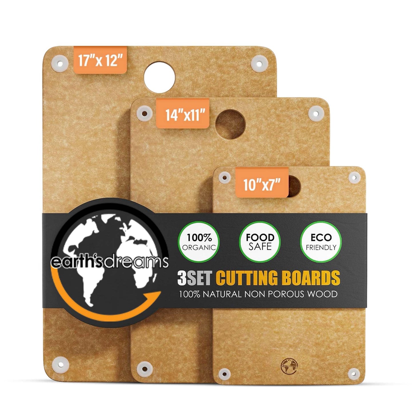 Earth's Dreams Composite Wood Cutting Board Set of 3, Built In Juice Groove