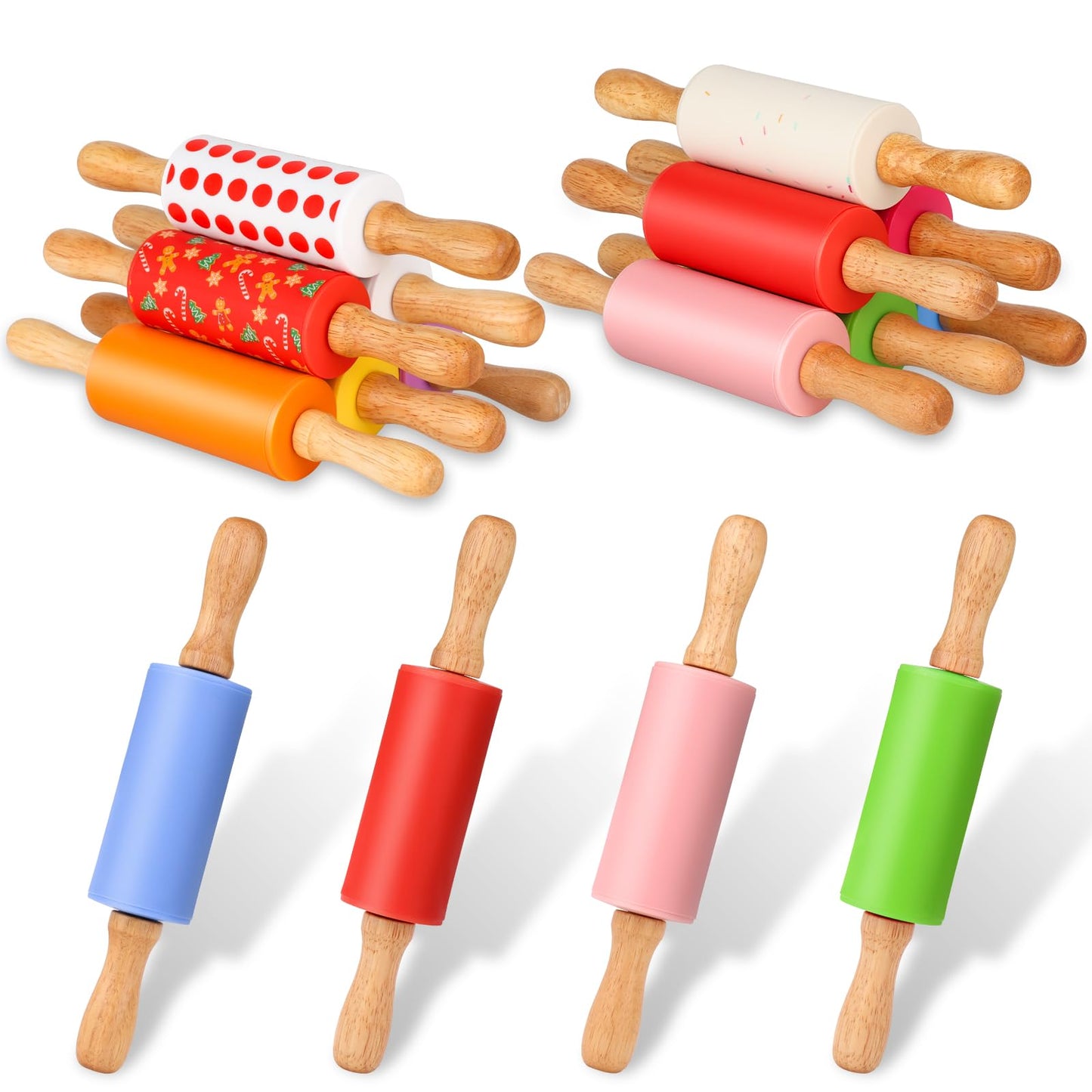 Honglida Mini Silicone Rolling Pin for Kids, Non-stick Surface Wood Handle, 9 Inch 2 Pack