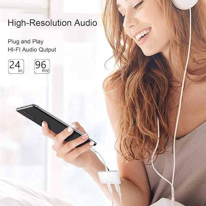 4 in 1 Headphone Splitter, iPhone Headphone Adapter + Dual 3.5mm Headphone Jack