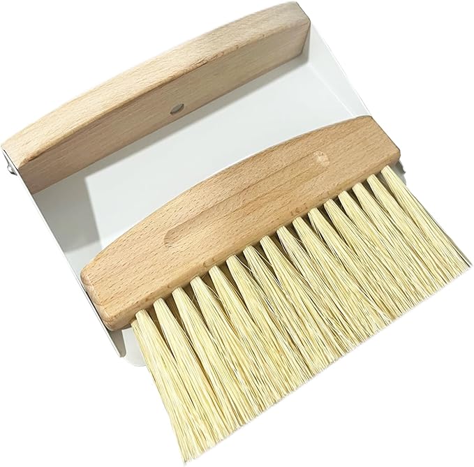 BSMstone Mini Broom and Dustpan Set Small Metal Dustpan and Brush Set Hand Whisk Broom for Home Office Desktop Sofa Pet Care Household Cleaning (PET bristles, Black)