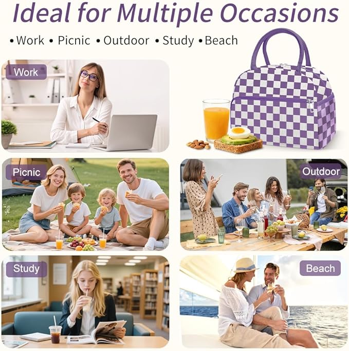 Coobiiya Lunch Bag Lunch Box for Women Men, Cute Corduroy Lunch Tote Bags Insulated Reusable LunchBox Large Capacity Cooler Bag for Work Travel Picnic Purple