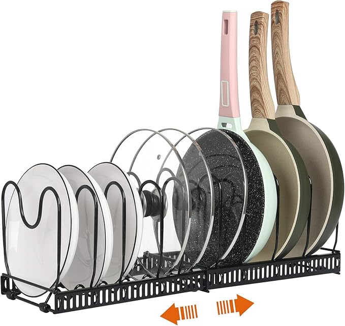 ROOHUA Pot and Pan Lid Organizer Rack for Under Cabinet, 12"-23" Expandable