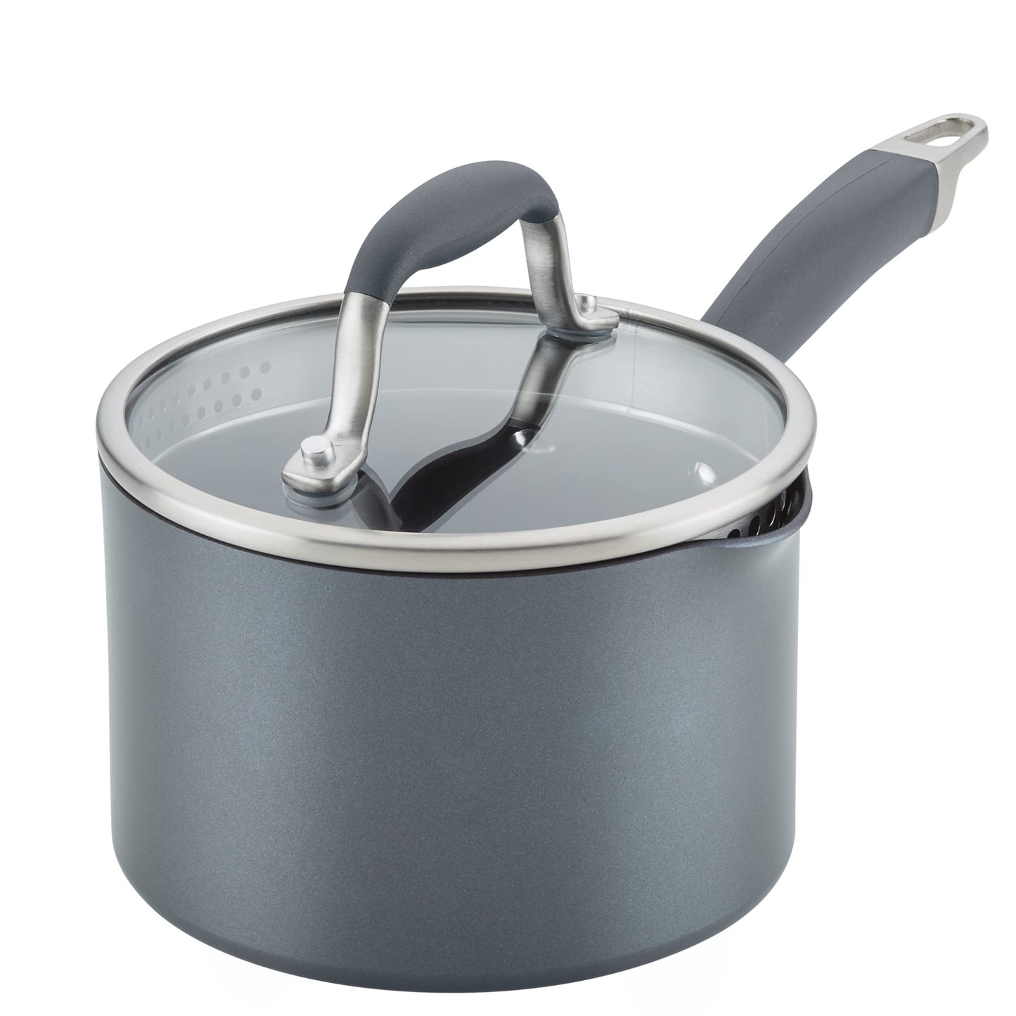 Anolon Advanced Home Nonstick Saucepan with Straining Lid, 2-Quart, Onyx