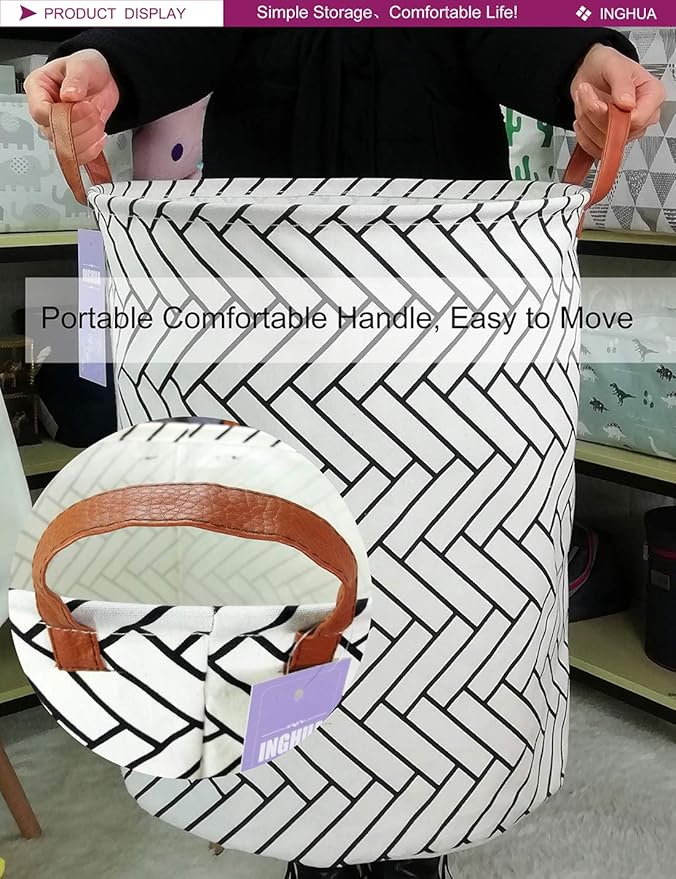 Laundry Hamper Large Canvas Fabric Lightweight Storage Basket/Toy Organizer/Dirty Clothes Collapsible Waterproof for College Dorms, Boys and Girls Bedroom,Bathroom(Weave)