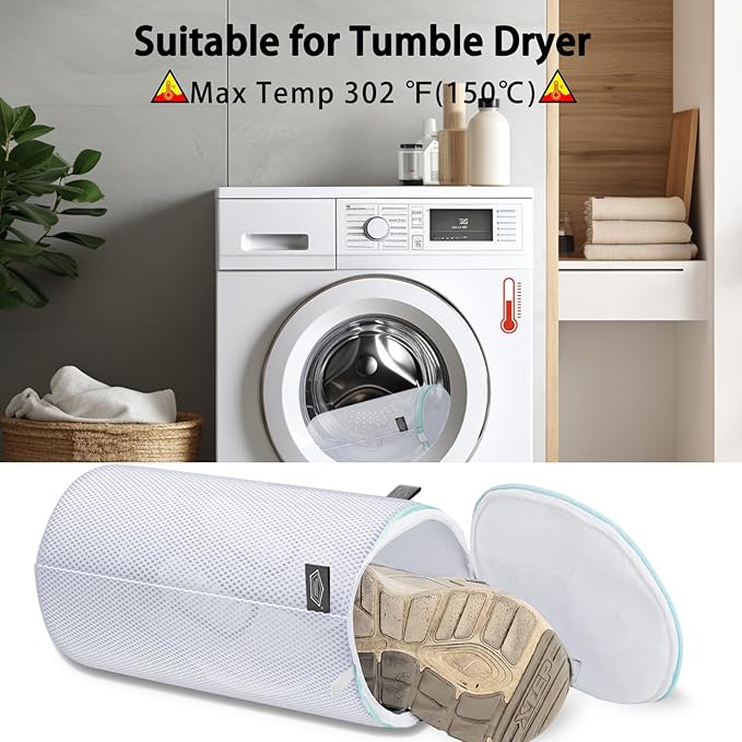Kimmama Shoe Washing Machine Bag, Shoe Bag for Washing Machine, Mesh Laundry Bags for Sneakers, Footwear, Trainers, Slippers, White Sandwish Net, 8x15"