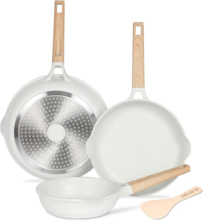 ESLITE LIFE Nonstick Ceramic Frying Pan Skillet, Non-Toxic Egg Omelette Kitchen Cooking Pans Compatible with All Stovetops (Gas, Electric & Induction), PTFE & PFOA Free (White, 8'')