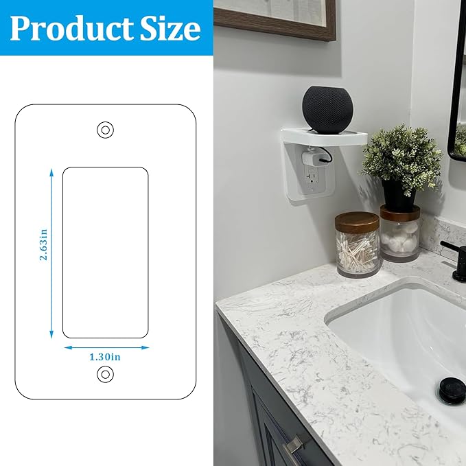 Outlet Shelf, Bathroom Wall Holder with Built-in Cable Management, Wall Organizer for Smart Home Decor Space Saving Electric Toothbrush Use as Echo Holder (Decora-style rectangular, 1, Pack)
