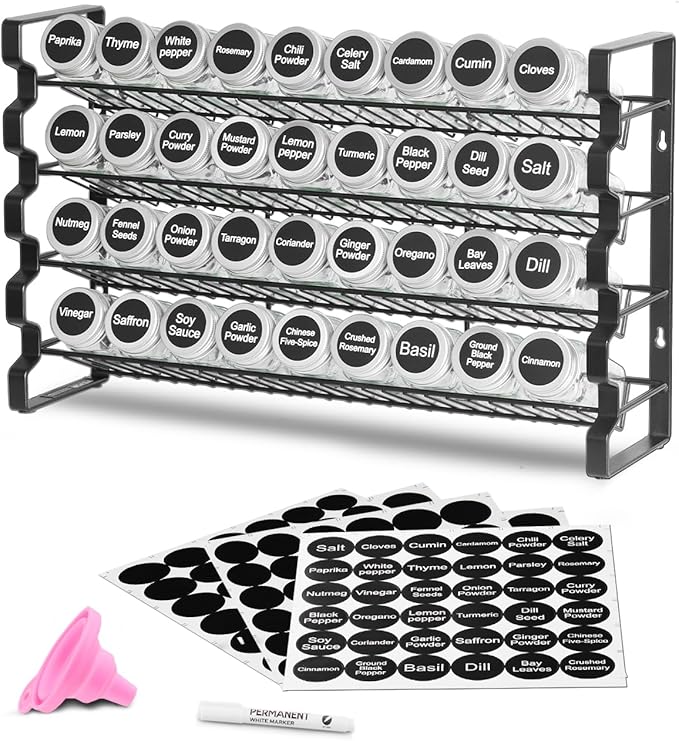 VEVOR Spice Rack Organizer for Cabinet, Spice Organizer with 72 Empty Spice Jars, Lids, Spice Labels, and Funnel Complete Set, Seasoning Organizer for Countertop, Kitchen, Pantry, Cupboard, 23x16 in