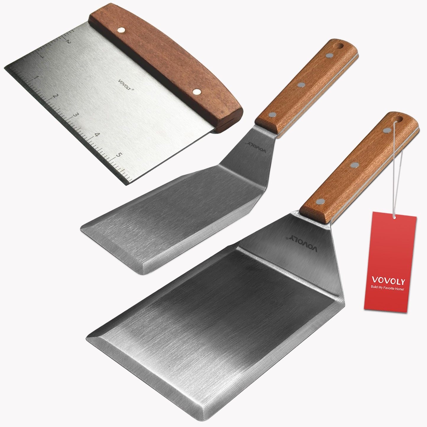 Stainless Steel Spatula Set, Grill Spatula Set with Full Tang Handle & Beveled Edges, Long Wide Spatula for Cast Iron Griddle BBQ Flat Top Grill, Pancake Turner, Smash Burgers Metal Flipper