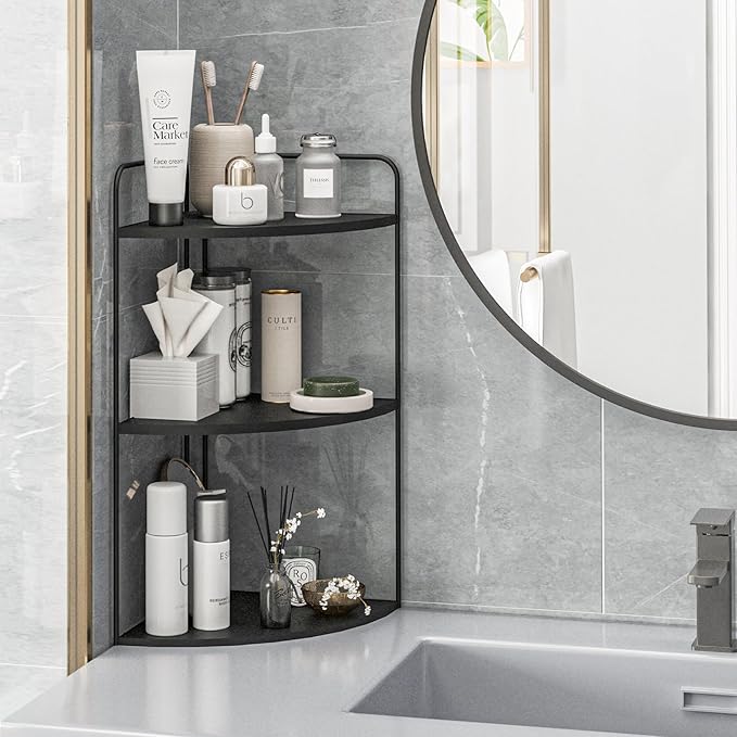 Bathroom Counter Organizer,Countertop Organizer,Vanity Organizers,Bathroom Storage,Bathroom Sink Caddy,Counter Shelf,Corner Counter,Corner Shelves(Black)