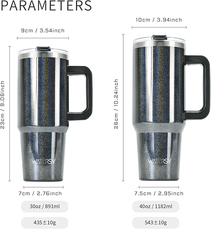 30 oz Shiny Tumbler with Handle,Tumbler with Lid and Straw,Double Wall Insulated Cup Stainless Steel Travel Mug(Cold for 34 Hours),Water Bottle for Iced Tea,Coffee,Cold Beverages(Black)