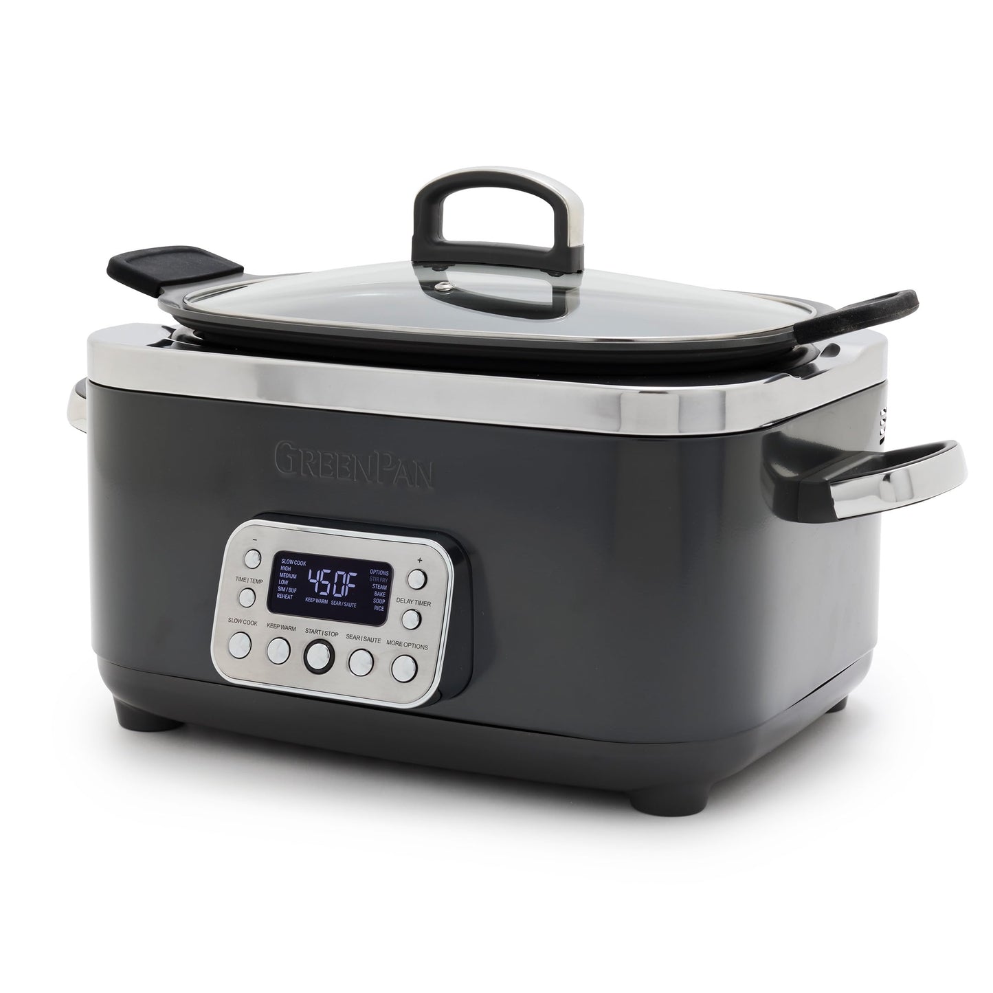 GreenPan Elite 14-in-1 Nonstick 6QT Electric Slow Cooker, PFAS-Free Ceramic Multi-Cooker, In-Pot Browning, Dishwasher Safe Lid & Removable Crock, Stainless Steel Steamer, Silicone Handles, Graphite