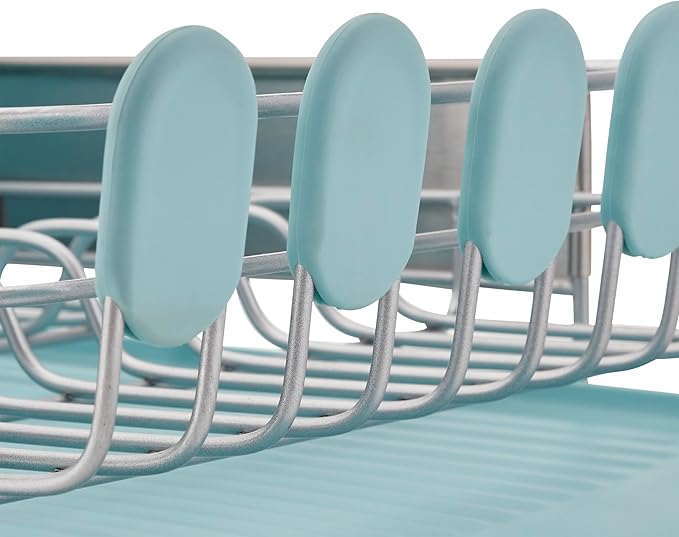 KitchenAid Compact Space Saving Rust Resistant Dish Rack with Removable Flatware Caddy and Angled Self Draining Drainboard, 12.63 x 15.87 x 5.54 Inch, Mineral Water