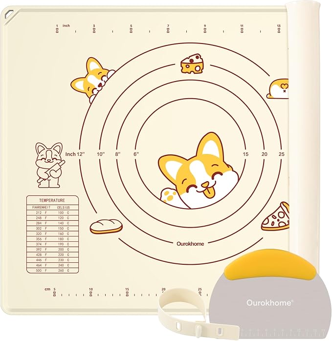 Ourokhome Silicone Baking Mat Sheet and Pastry Dough Cutter, 0.5 Inch Thick 28" X 20" BPA free Silicone Rolling Mat, Non-Stick and Anti-Slip, Dishwasher Safe (Gray)