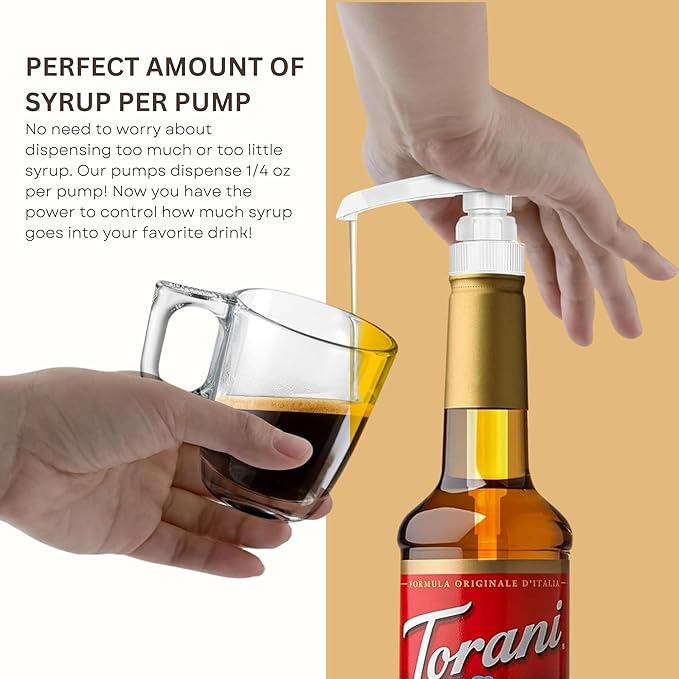 Syrup Pump Compatible with Torani, Davinci and Skinny (Set of 2) - fits Bottles (25.4 oz-750ml) (White)