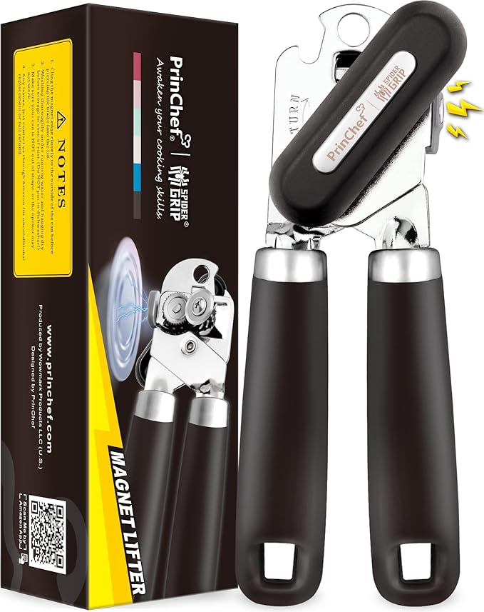 PrinChef Can Opener Manual, Can Tin Bottle Opener with Magnet - No-Trouble-Lid-Lift, Handheld Can Opener Smooth Edge with Sharp Blade, Heavy Duty and Easy to Use, for Seniors with Arthritis, Pink