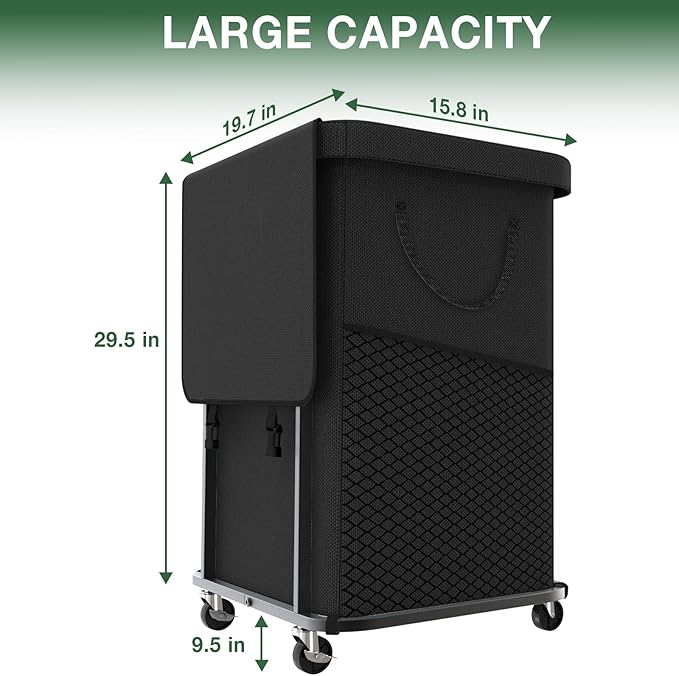 40 Gal(150L) High Grade Large Laundry Basket with Wheels, Rolling Laundry Hamper, Laundry Cart with Metal Frame and Removable Bag Design, Suitable for Laundry Room (Black, 150L)