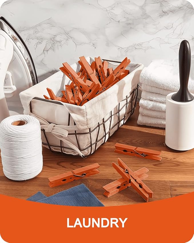 Colored Clothespins, Colorful Clothes Pins Wooden Clips Rainbow Colors 50 Pack Decorative Crafts Pegs Photos Pictures Decoration Clip Clothing Hanging Closepins, 2.83 Inch (Orange)