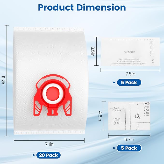 20 Pack 3D Airclean FJM Vacuum Cleaner Bags for Miele FJM Vacuum Cleaner