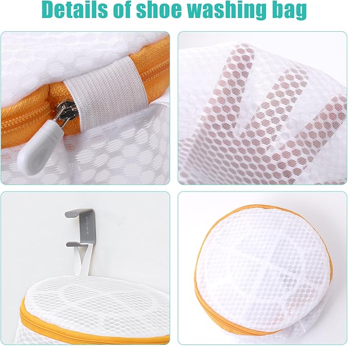 Kimmama Shoe Washing Machine Bag, Shoe Bag for Washing Machine, Mesh Laundry Bags for Sneakers, Footwear, Trainers, Slippers, Honeycomb Net, Orange Zipper, 7x15"