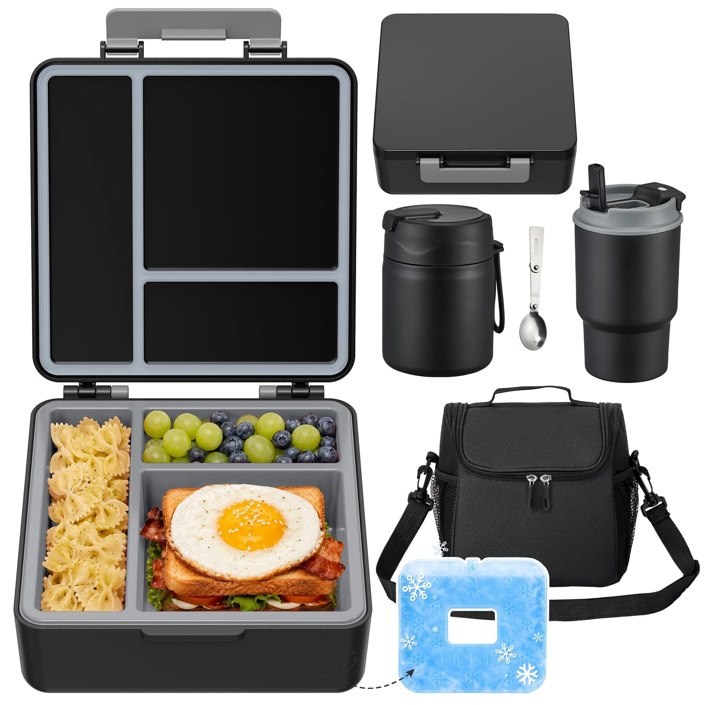 Pawtong Lunch Box Set with Bento Box Container, 17OZ Stainless Steel Food Soup Thermo, Kids Water Bottle & Portable Insulated Lunch Bag, Leakproof, Hot/Cold Retention for School, Travel (Dinasour)