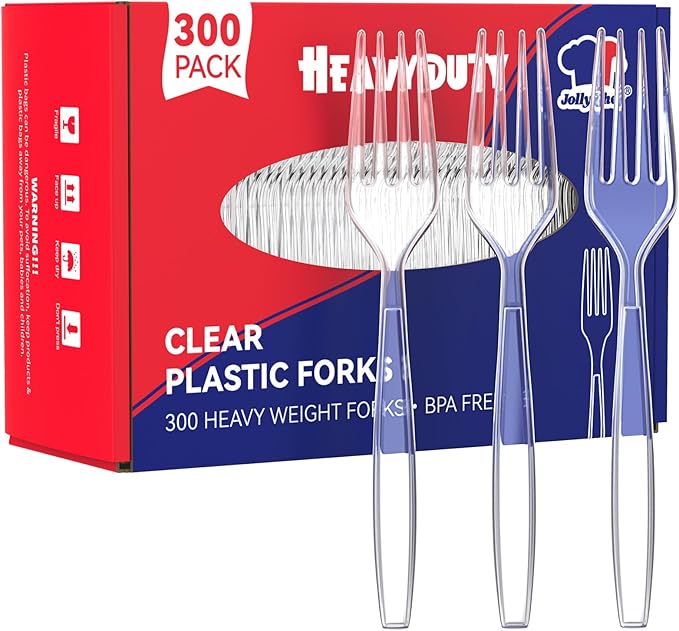 JOLLY CHEF 300 Count Clear Plastic Teaspoons Heavy Duty, 6.54" Heat Resistant Solid and Durable Plastic Teaspoons Disposable, Disposable Bulk Cutlery Suitable for Parties Supply Events Everyday Use