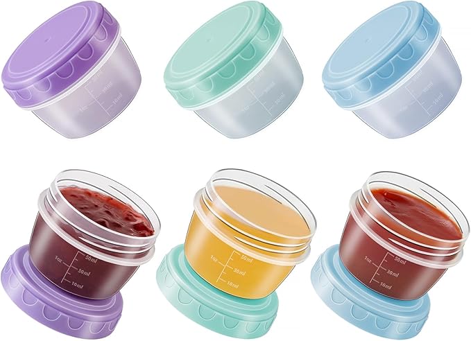 Salad Dressing Container to Go with lids,Dishwasher and Microwave Safe Tiny Condiment Containers with Graduated Lines, Reusable and Leakproof Small Sauce Containers for Lunch Box 6 Pcs 2.7 OZ Mixed 1