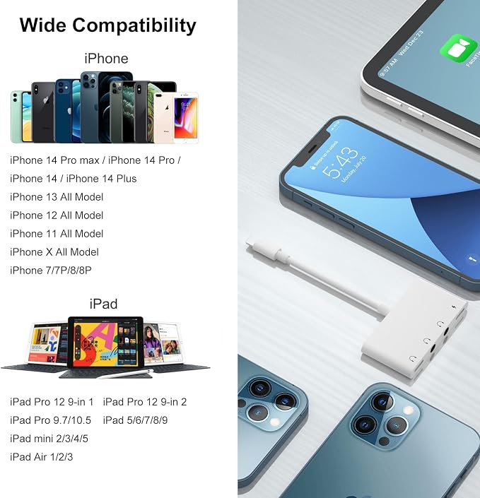 4 in 1 Headphone Splitter, iPhone Headphone Adapter + Dual 3.5mm Headphone Jack