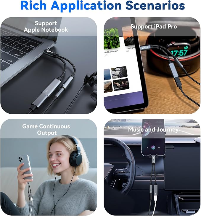 USB C Splitter for KZ ZS10 PRO, CCZ CA01 USB C to 3.5mm Audio Headphone and