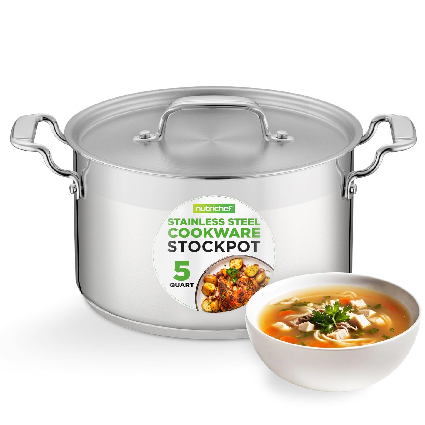 Nutrichef Stainless Steel Cookware Stockpot, 35 Quart Heavy Duty Induction Soup Pot With Stainless Steel Lid And Strong Riveted Handles, Even Heat Distribution, Compatible With Most Cooktops