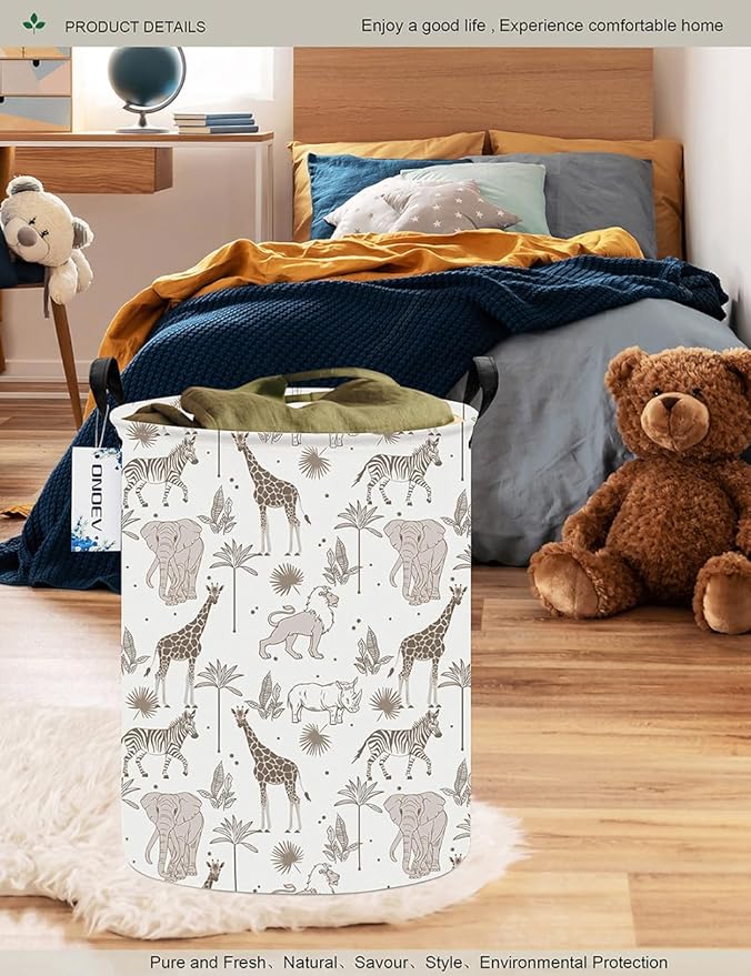 Round waterproof laundry basket,foldable storage basket,laundry Hampers with handle,gift basket,suitable for children's room and toy storage (Animals)