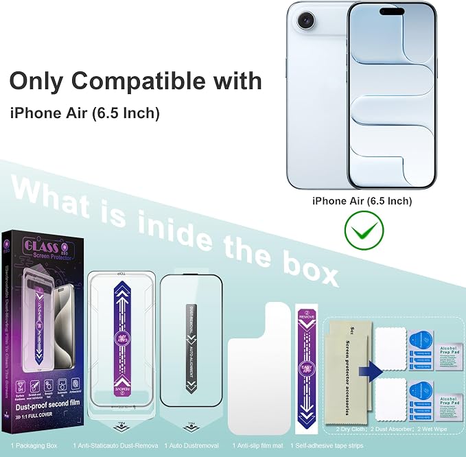Screen Protector for iPhone Air 6.5-Inch, 2 Pack, 9H Tempered Glass, HD Clear