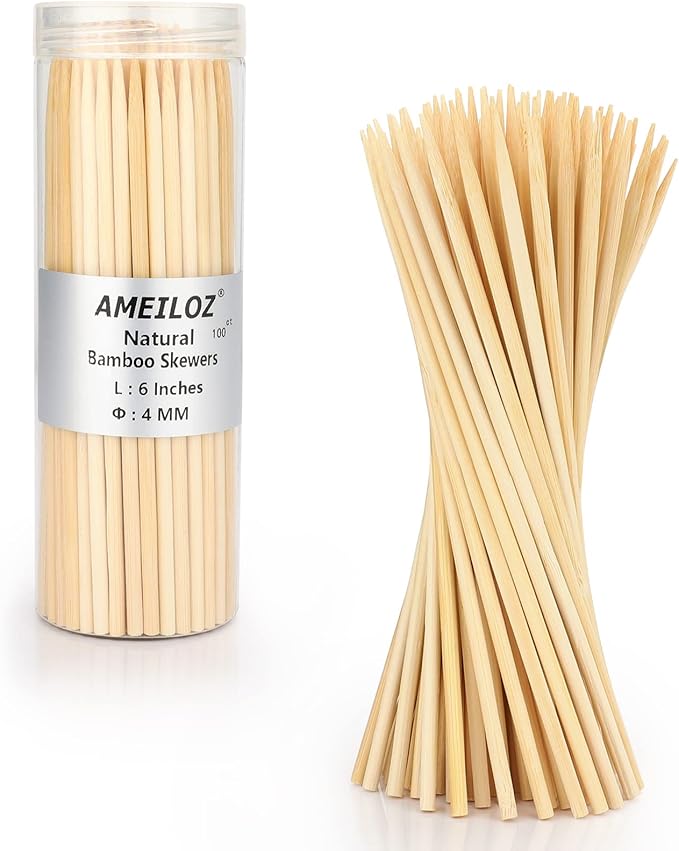 12" Natural Bamboo Wood Barbecue Skewers for Kabob, Appetizer, Fruit, Sausage, Chocolate Fountain, Wooden BBQ Kebob Skewer Stick, Organic Food Sticks for Grilling, Kitchen (Φ=4mm Thick, 100PCS)