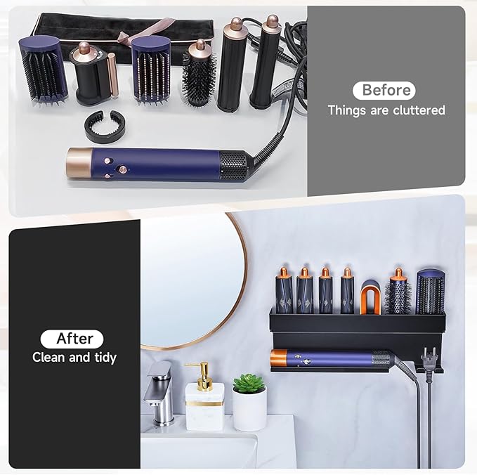 Storage Hair Dryer Holder for Curling Iron Accessories, Hair Tool Organizer Wall Mount, Curling Iron Holder Organizer, Bathroom Hair Straightener Holder Stand for Styler Attachments Organizer, Black