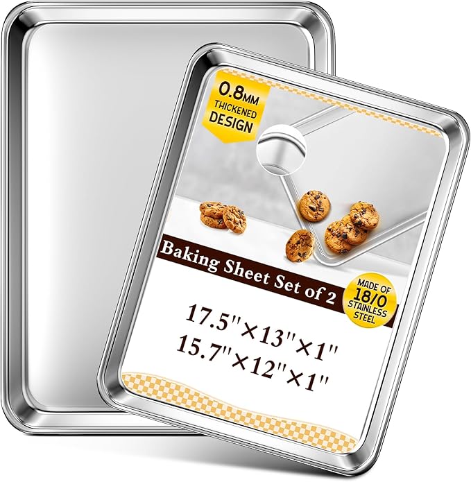 Baking Sheet Set of 3, Commercial Grade Stainless Steel Cookie Sheets for Baking, 12/16/17.5 Inch, Thicker and Firmer Baking Pans Set, Rust & Warp Resistant & Nonstick, Nontoxic&Heavy Duty&Easy Clean
