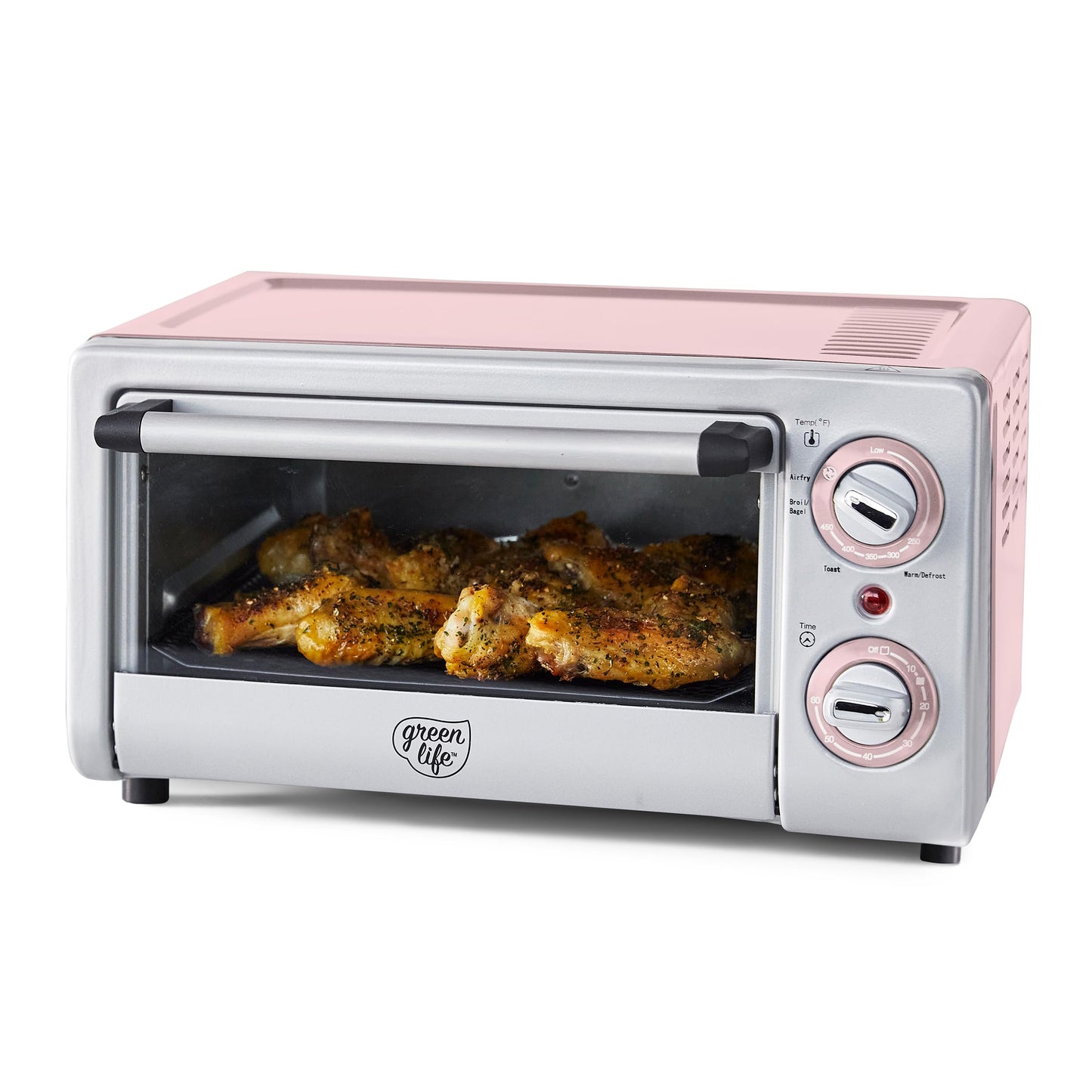 GreenLife Countertop Toaster Oven Air Fryer Stainless Steel, Healthy Ceramic Nonstick, PFAS Free, Tray & Basket, Bake, Broil, Reheat, Adjustable Temp & Time Control, Auto Shutoff, Turquoise