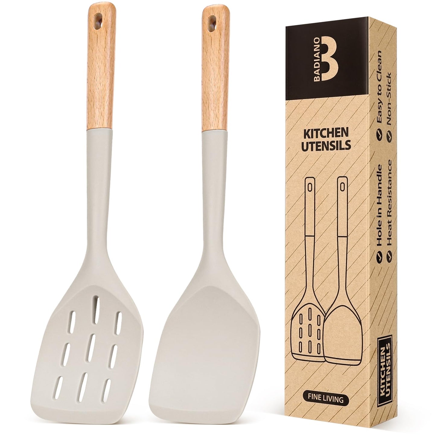 Badiano Silicone Spatula, Non Stick Turner for Cooking, Food Grade, White