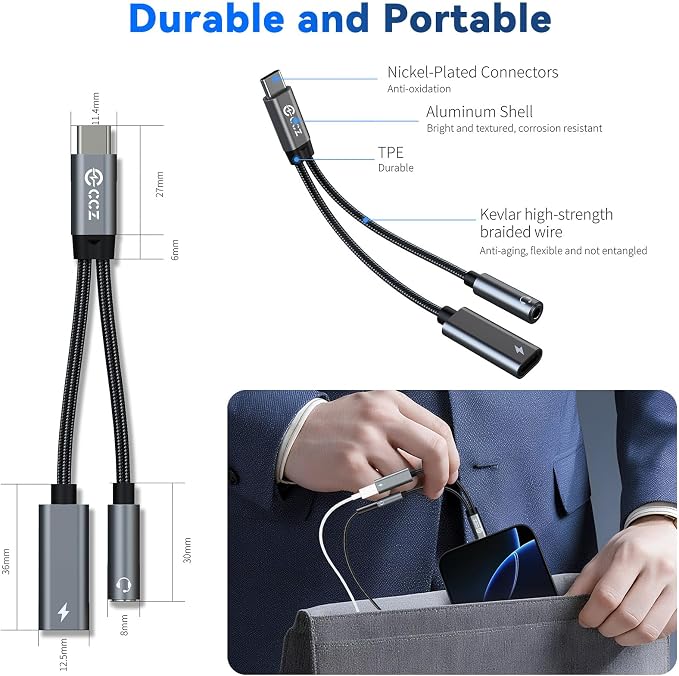 2PCS USB C Splitter for KZ ZS10 PRO, CCZ CA01 USB C to 3.5mm Audio Headphone
