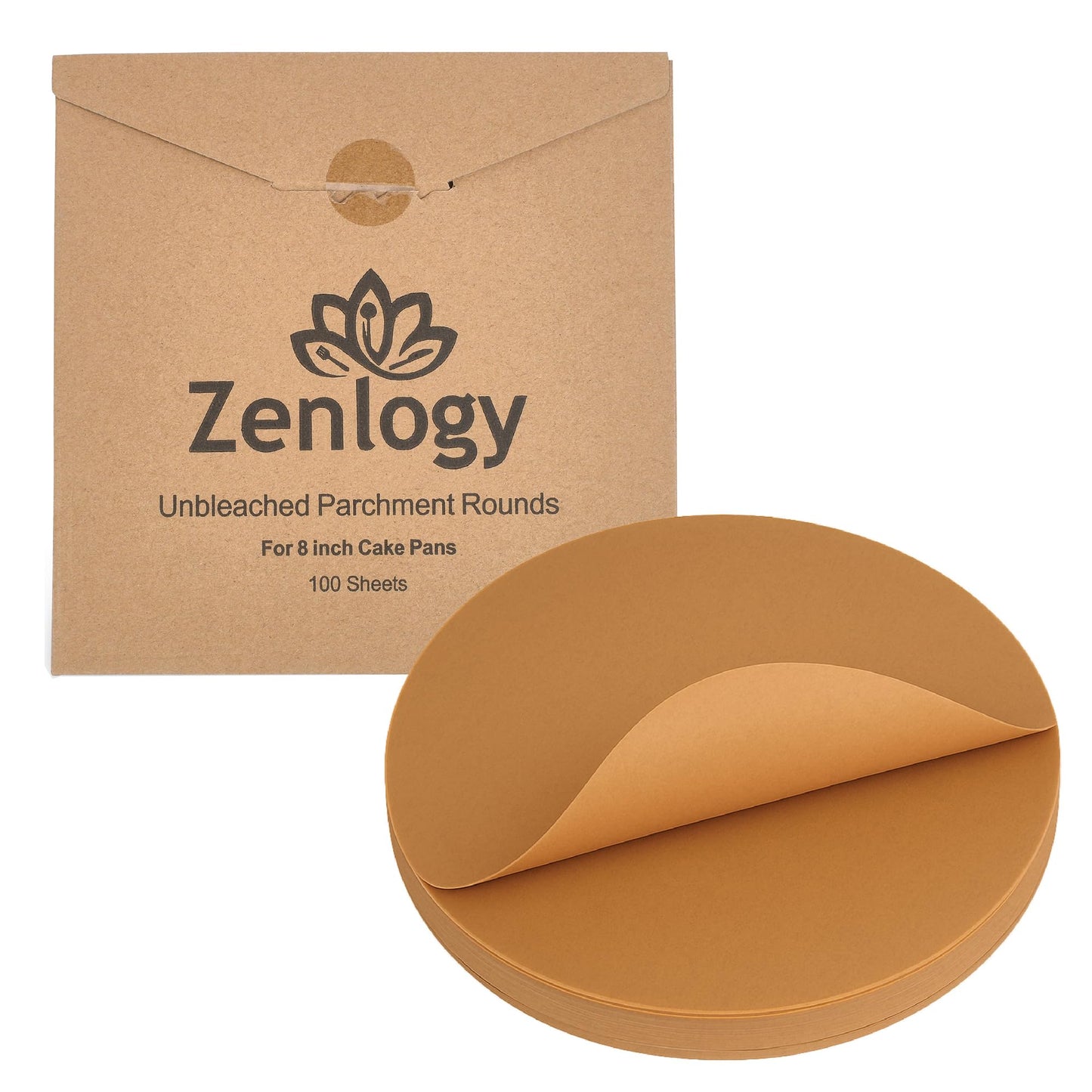 Zenlogy 12-Inch Parchment Paper Rounds, 100 Sheets, Unbleached, Pre-Cut