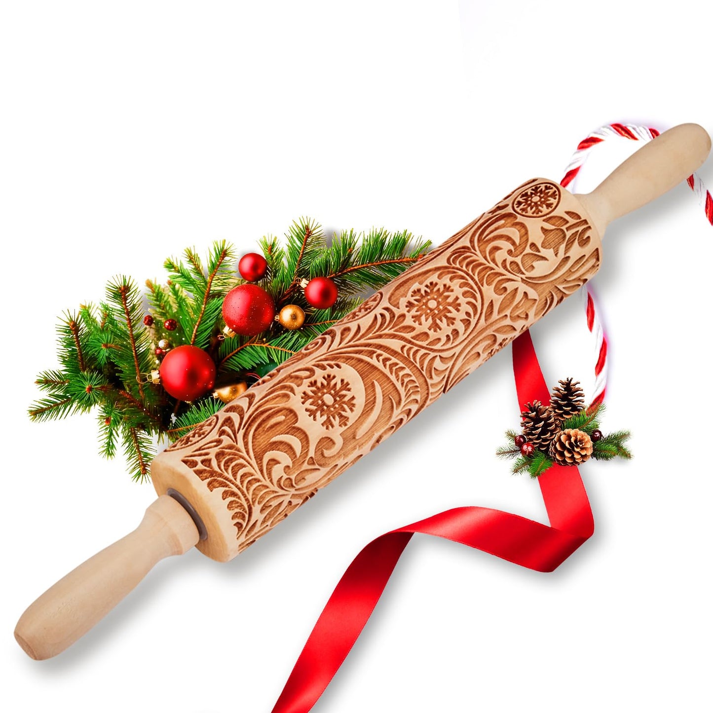 Stocking Stuffers Gifts for Women, Wooden Embossed Rolling Pin for Baking, Deep Engraved Embossing Rolling Pins with Christmas Elk Deer Pattern Designs for Baking Cookies Stamps Roller, DIY Tools