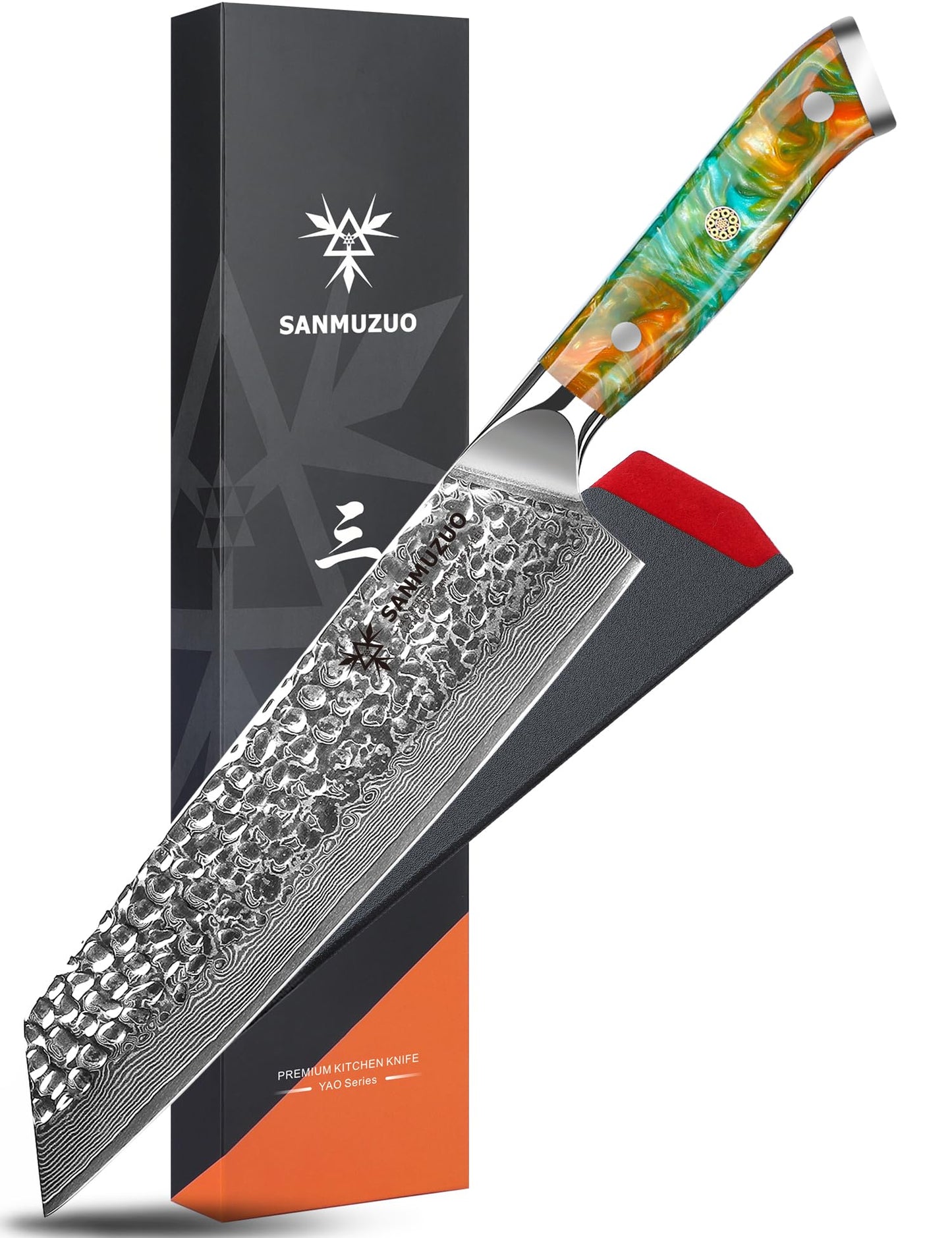 SANMUZUO Steak Knives Set of 4, Ultra Sharp Kitchen Steak Knife 5 Inch - Forged Damascus Steel & Resin Handle - Yao Series