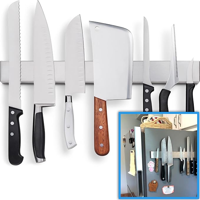HMmagnets Premium 10 Inch Stainless Steel Magnetic Knife Holder For Wall - Professional Magnetic Knife Strip - Space-Saving Knife Rack/Knife Bar With Powerful Magnetic Pull Force (Upgraded Version)