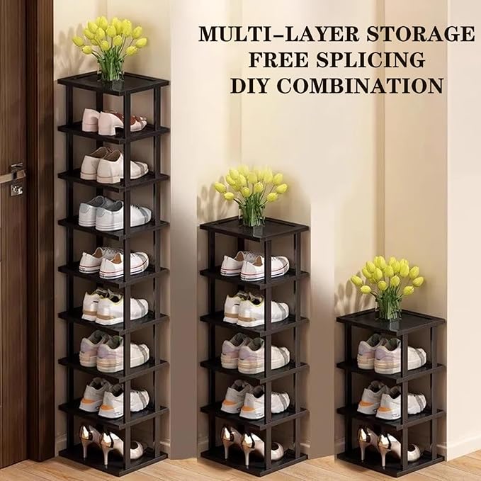 Vertical Shoe Rack - Tall Narrow Shoe Rack Organizer for Small Spaces,12 Tier Bamboo Shoen Shelf for Entryway,Closet,Corner,Doorway,Skinny Shoe Shelf Space Saving Shoe Storage,Free Stackable DIY